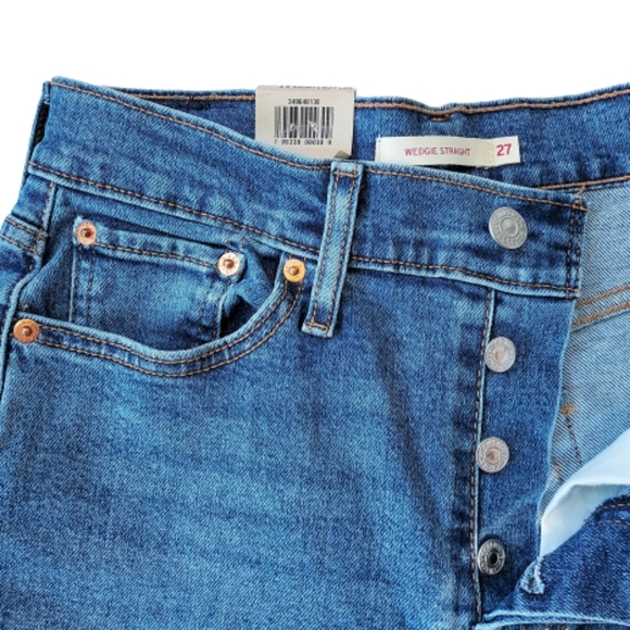 LEVI’S Wedgie Straight Denim Jeans 27 Button Fly Medium Wash High Rise - Picture 7 of 14